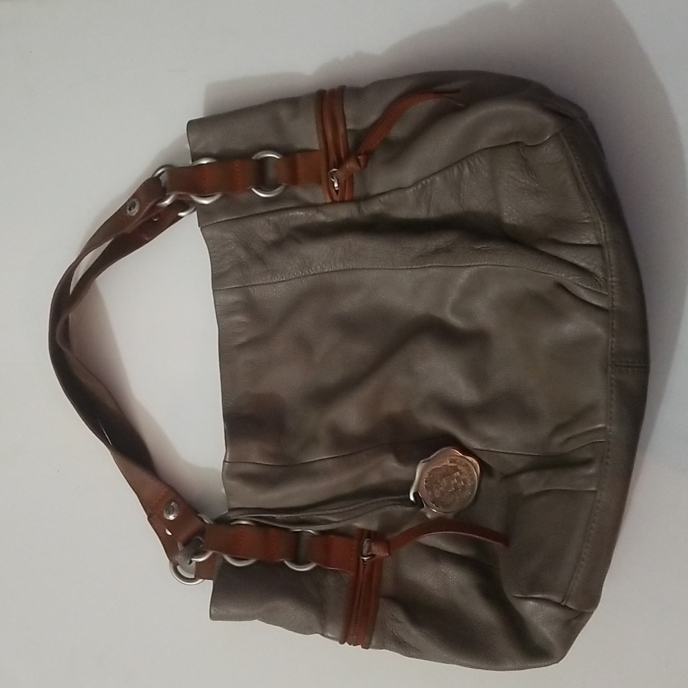 Used Vince Camuto Taupe Leather Hobo Handbag